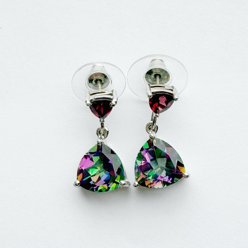 925 Mystic Topaz & Garnet Drop Earrings